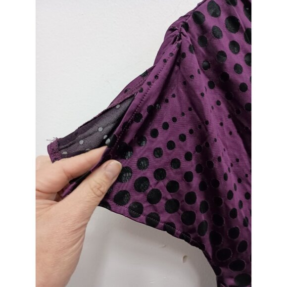 VTG Y2K Express Babydoll Top Womens Medium Black Purple Burnout Polka Dot Grunge - Picture 7 of 12